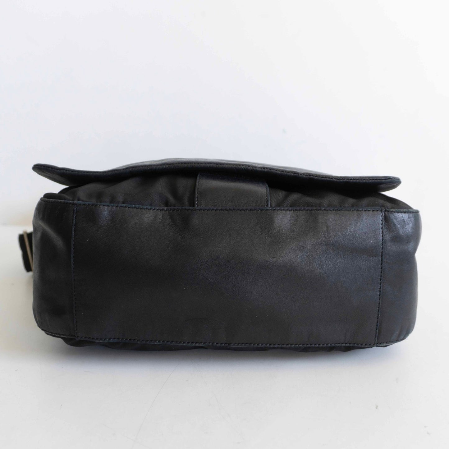 PRADA Leather Nylon Flap Shoulder Bag Black Size ONE SIZE