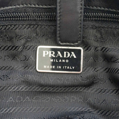 PRADA Leather Nylon Flap Shoulder Bag Black Size ONE SIZE