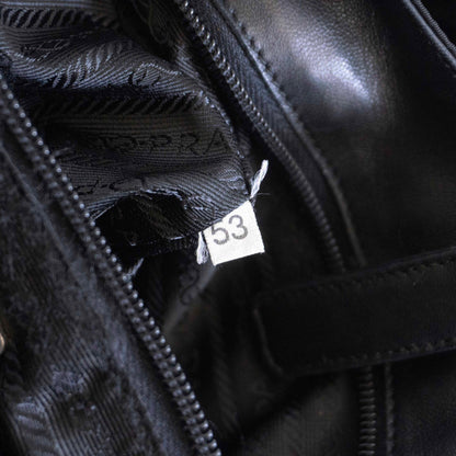 PRADA Leather Nylon Flap Shoulder Bag Black Size ONE SIZE