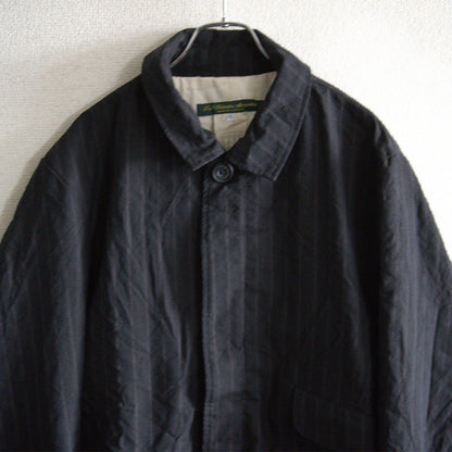 PAUL HARNDEN Black Wool Stripe Mac Coat Size L
