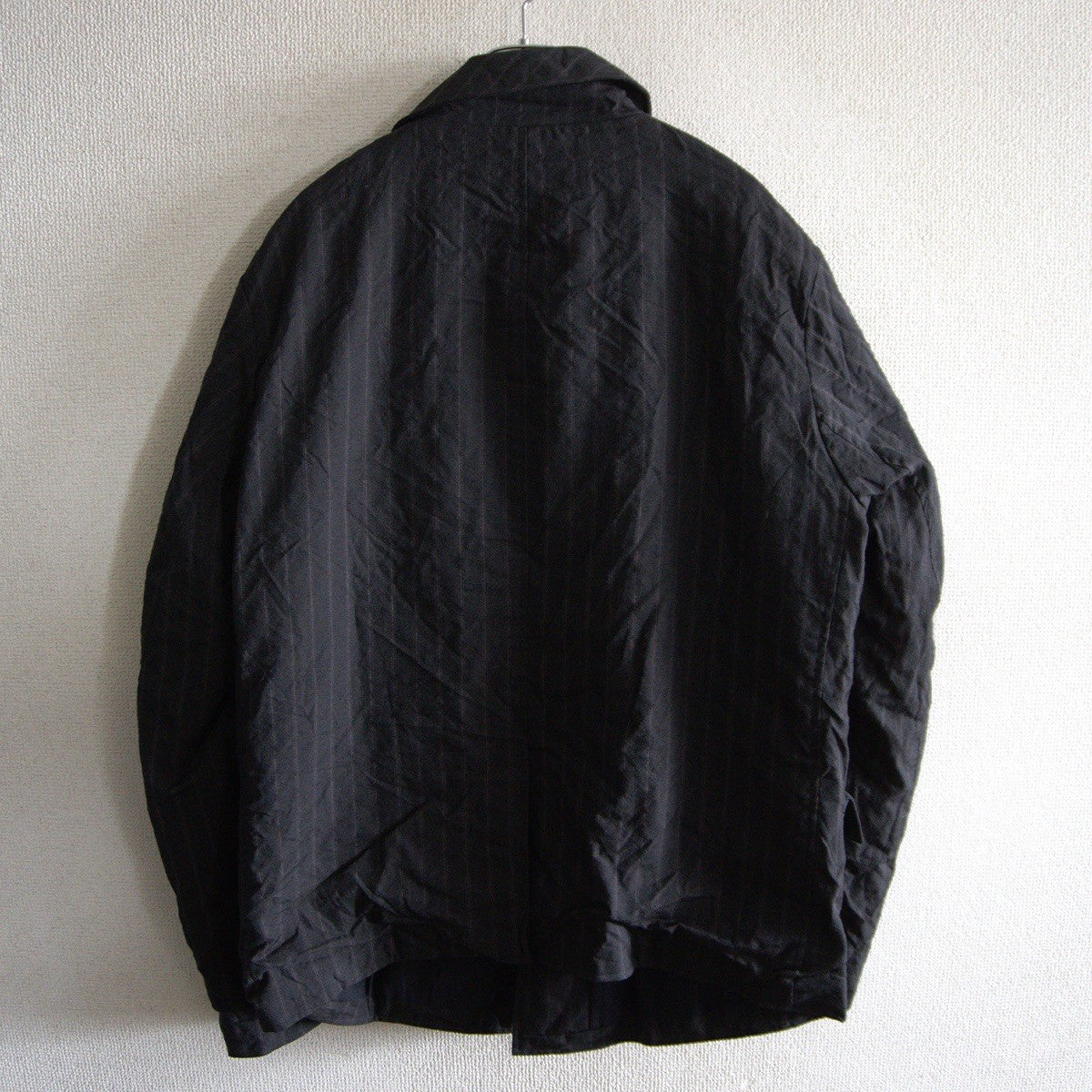 PAUL HARNDEN Black Wool Stripe Mac Coat Size L