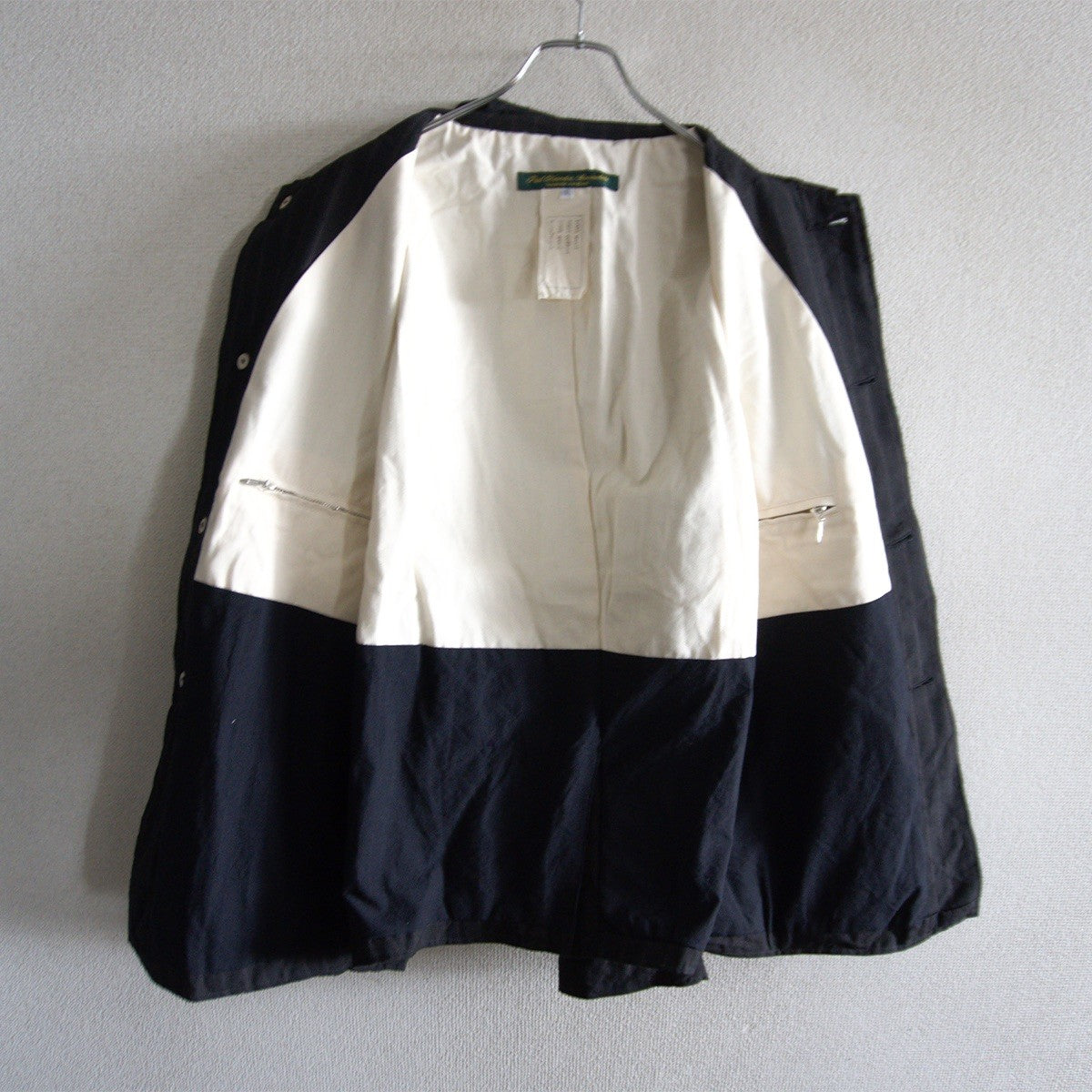 PAUL HARNDEN Black Wool Stripe Mac Coat Size L