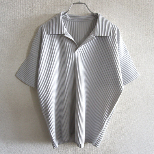 HOMME PLISSE ISSEY MIYAKE Pleated Polo Light Gray Size 2