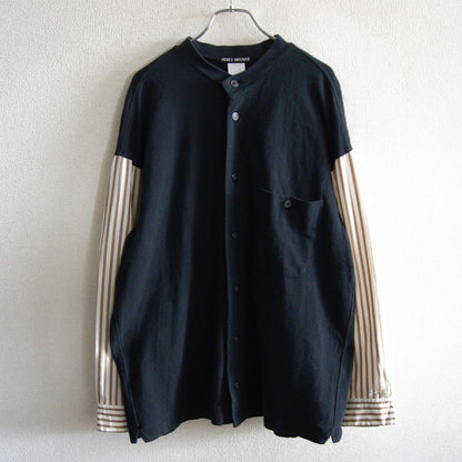 ISSEY MIYAKE Striped Sleeve Panel Shirt Black Size M