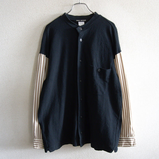 ISSEY MIYAKE Striped Sleeve Panel Shirt Black Size M