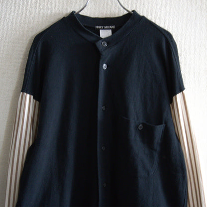 ISSEY MIYAKE Striped Sleeve Panel Shirt Black Size M