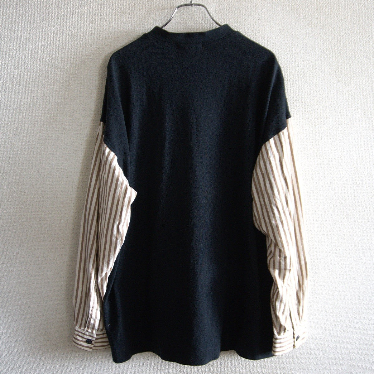 ISSEY MIYAKE Striped Sleeve Panel Shirt Black Size M