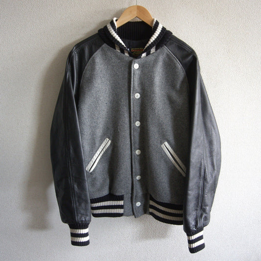 SKOOKUM Melton Leather Varsity Jacket Gray Size 40