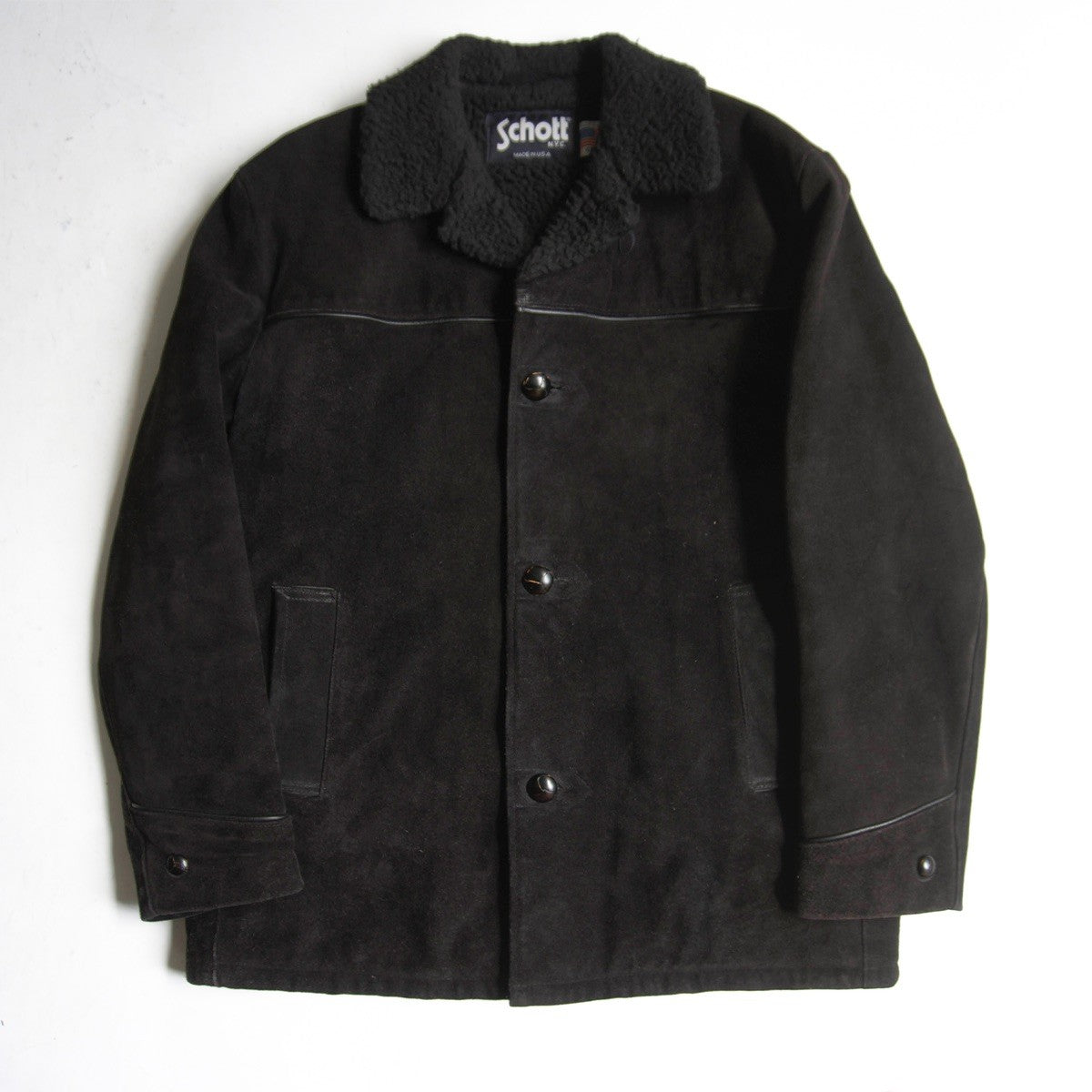 SCHOTT Thick Suede Boa Ranch Coat Black Size 42