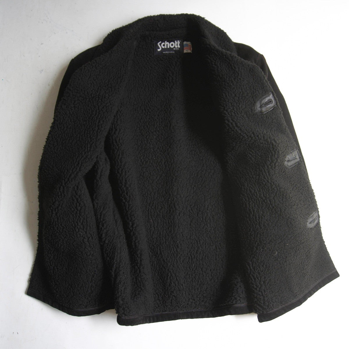 SCHOTT Thick Suede Boa Ranch Coat Black Size 42