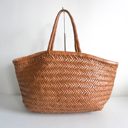 DRAGON Leather Woven Mesh Hand Bag Brown Size ONE SIZE