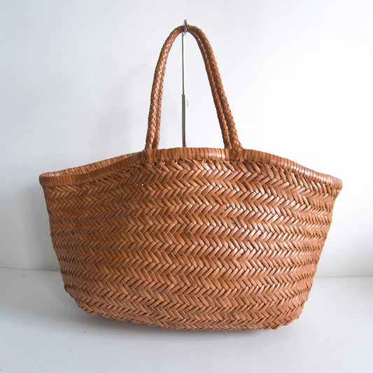 DRAGON Leather Woven Mesh Hand Bag Brown Size ONE SIZE