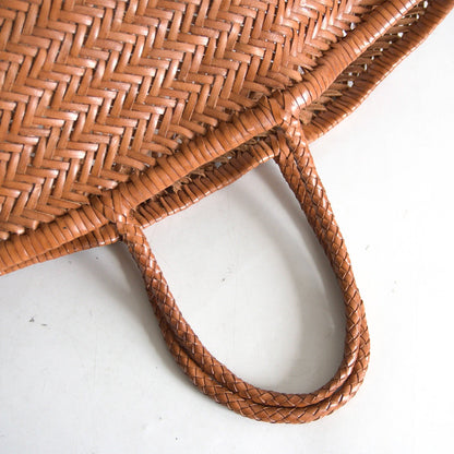 DRAGON Leather Woven Mesh Hand Bag Brown Size ONE SIZE