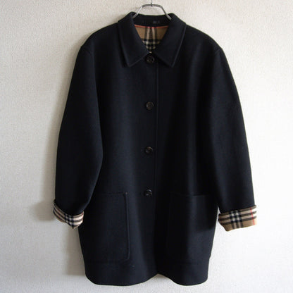 BURBERRYS Black Wool Cashmere Nova Check Hooded Coat Size 7