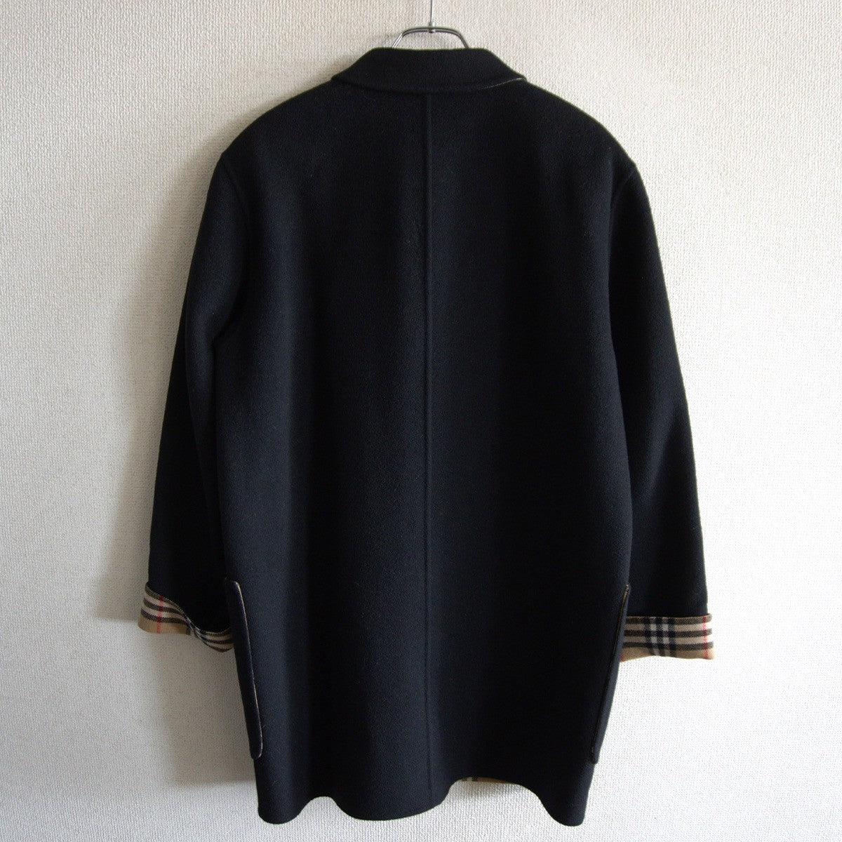 BURBERRYS Black Wool Cashmere Nova Check Hooded Coat Size 7