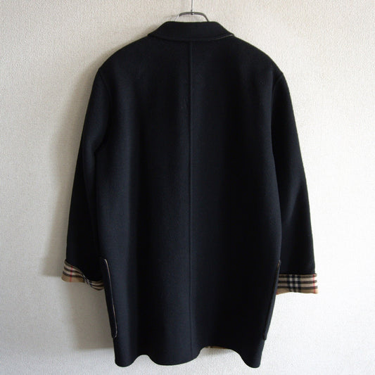 BURBERRYS Black Wool Cashmere Nova Check Hooded Coat Size 7