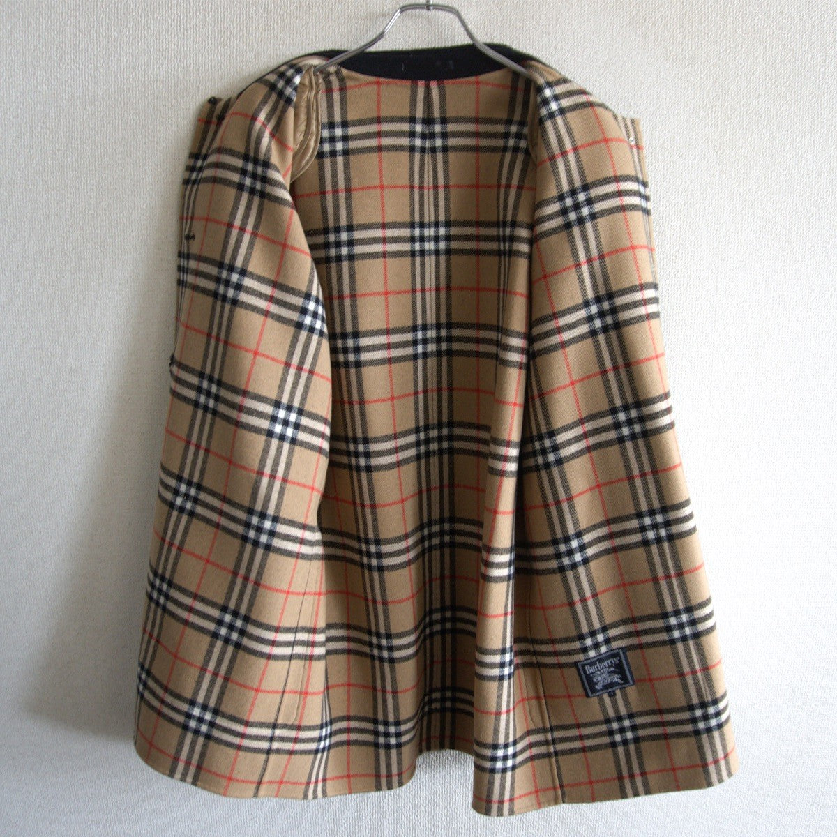 BURBERRYS Black Wool Cashmere Nova Check Hooded Coat Size 7