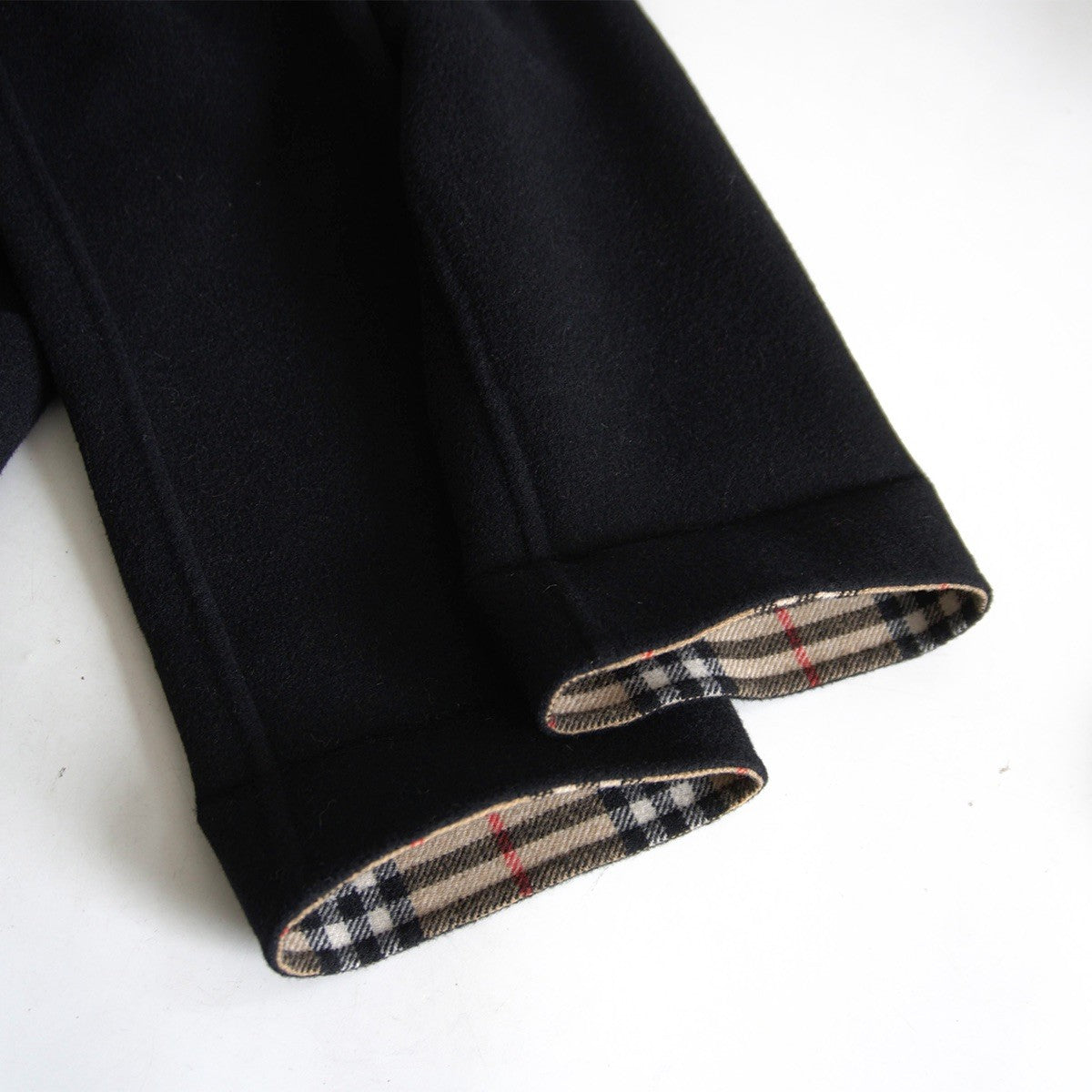 BURBERRYS Black Wool Cashmere Nova Check Hooded Coat Size 7