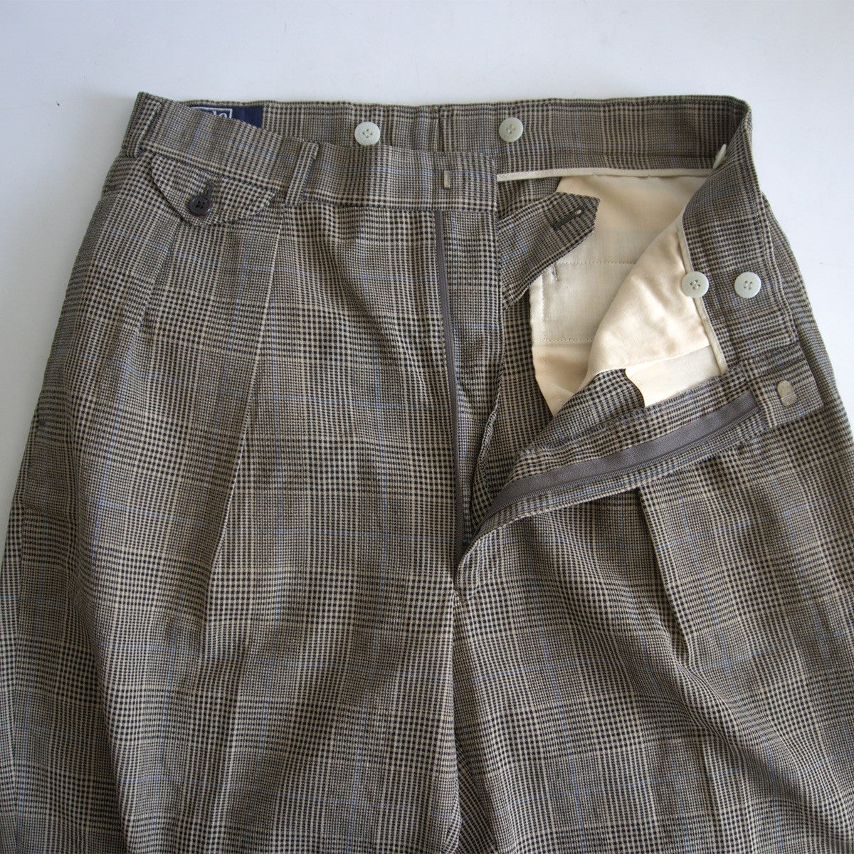 POLO RALPH LAUREN Gray Wool 2-Pleat Glen Check Size 86