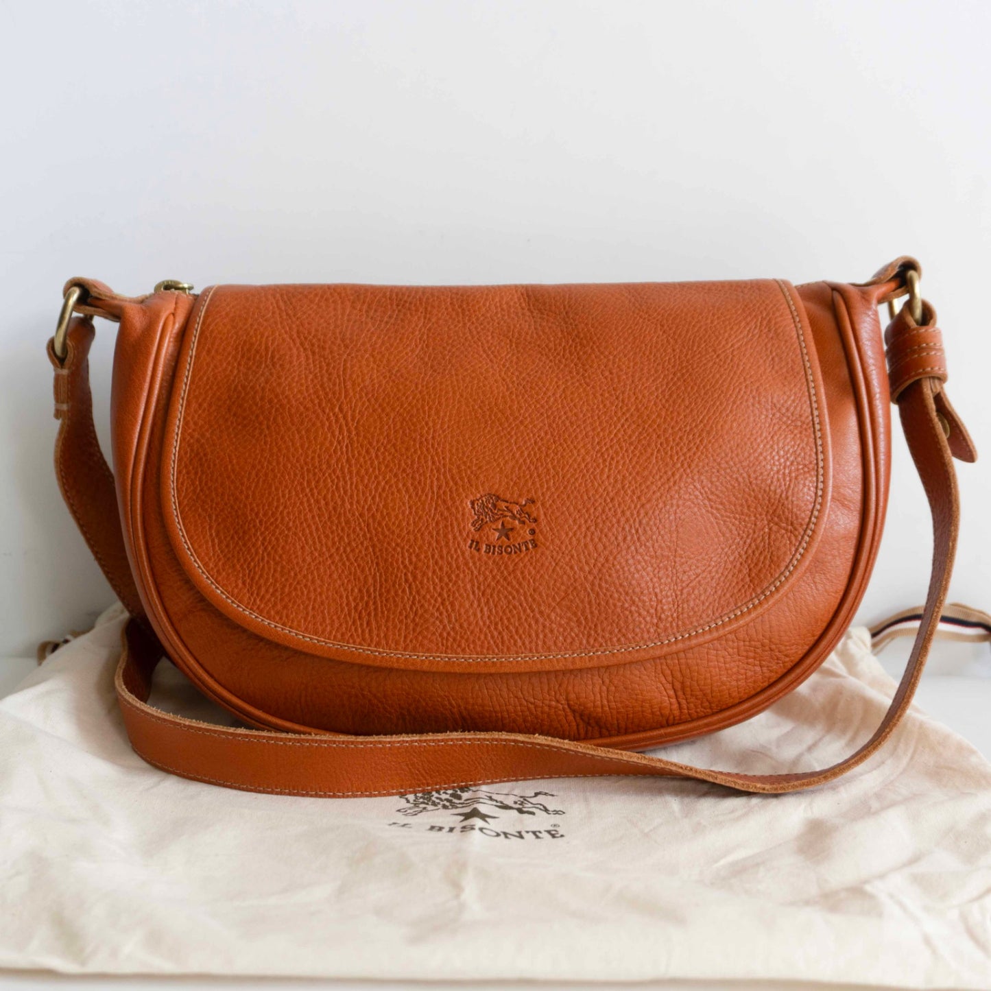 IL BISONTE Brown Leather Flap Shoulder Bag Size ONE SIZE
