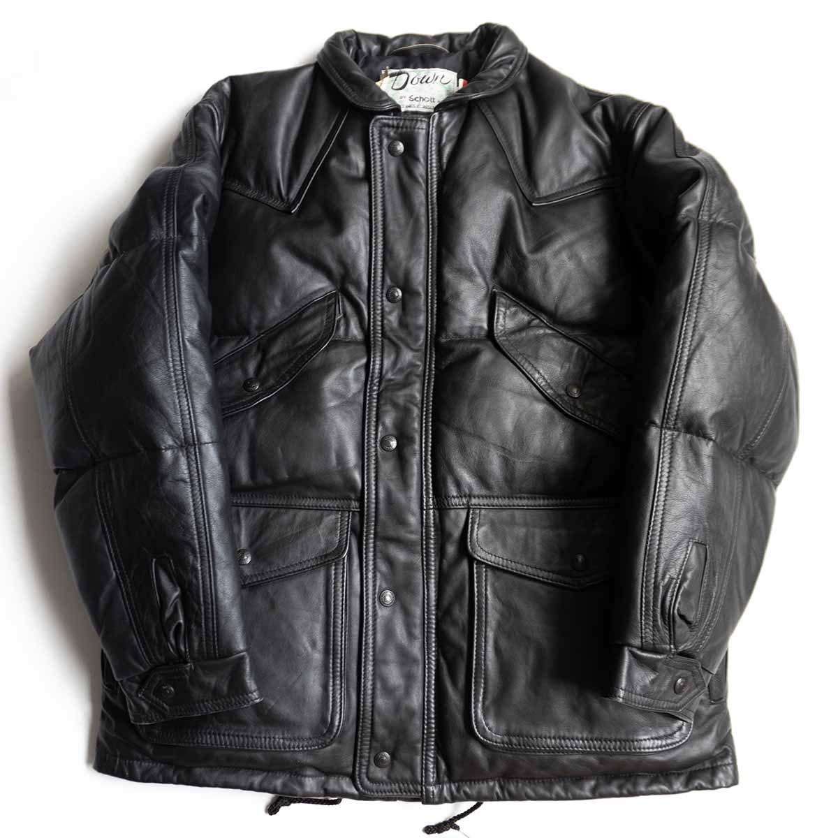 SCHOTT Leather Down Jacket Black Size L