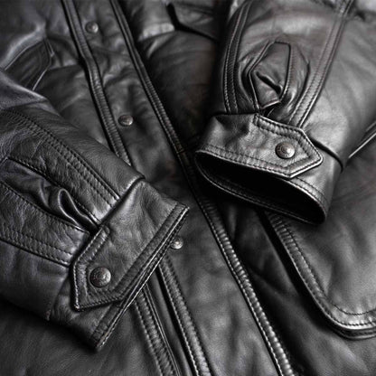 SCHOTT Leather Down Jacket Black Size L