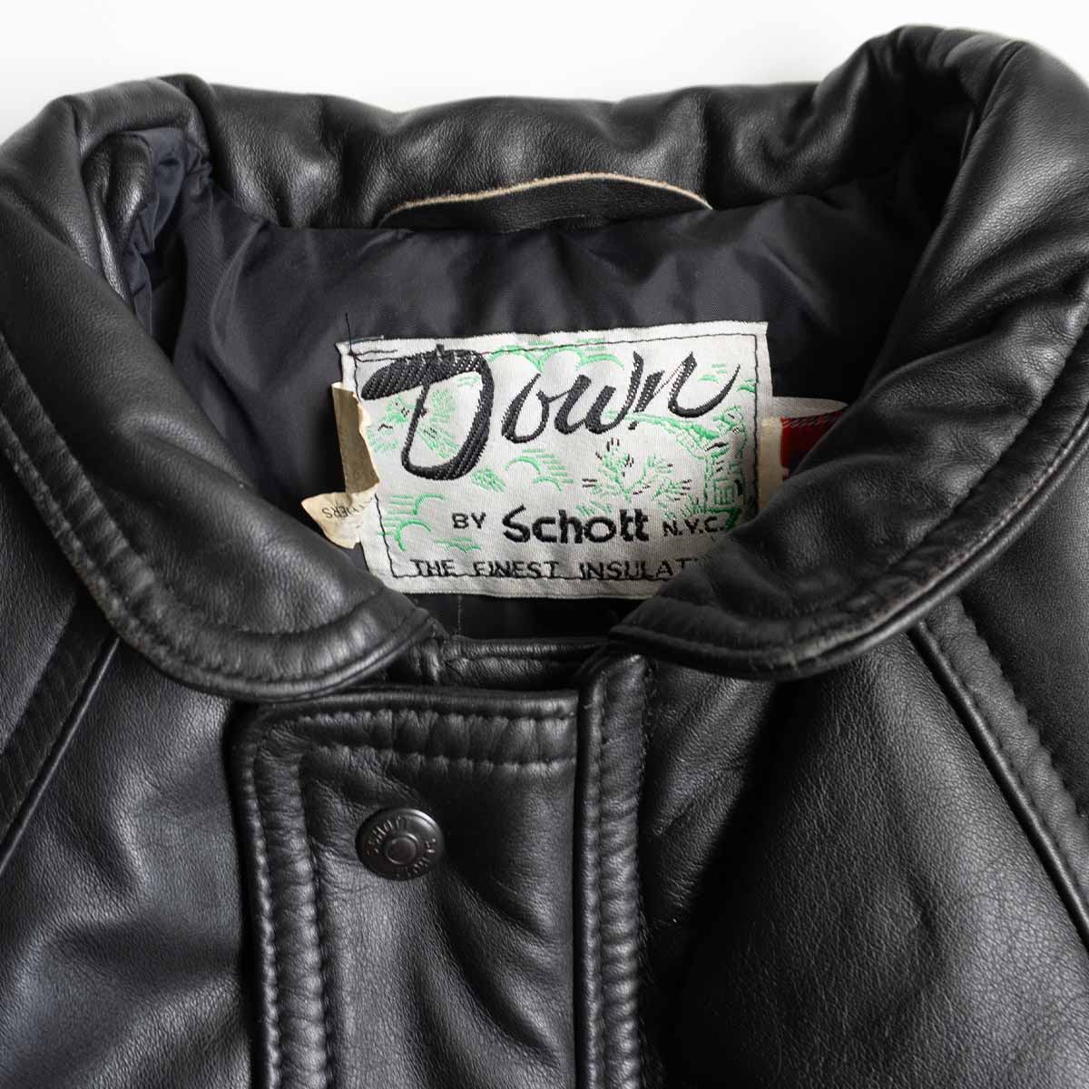 SCHOTT Leather Down Jacket Black Size L
