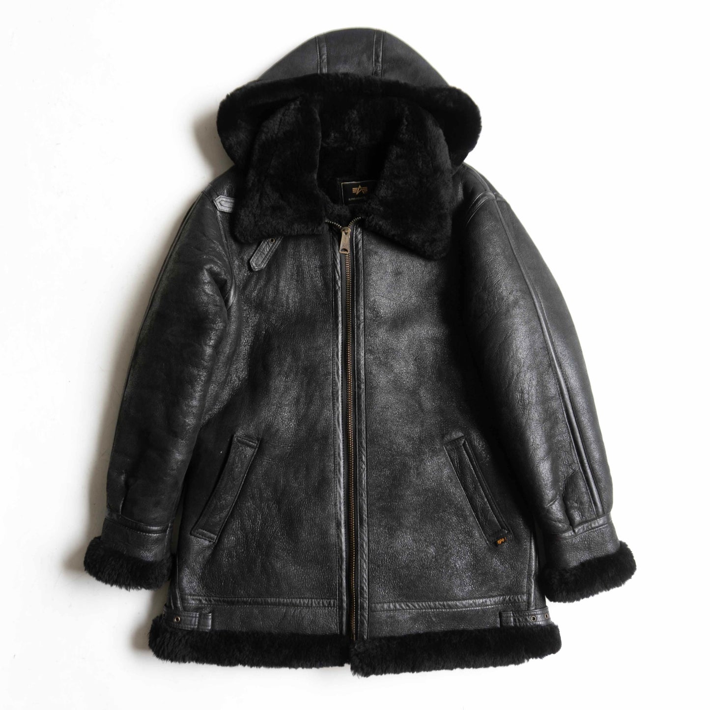 ALPHA INDUSTRIES. Hooded Shearling Jacket Black Size L