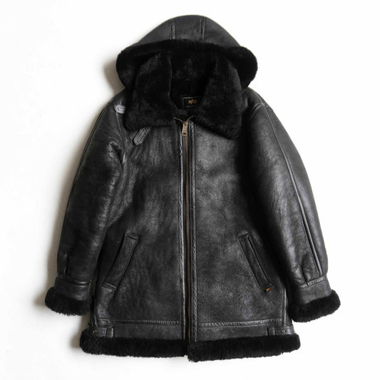 ALPHA INDUSTRIES. Hooded Shearling Jacket Black Size L
