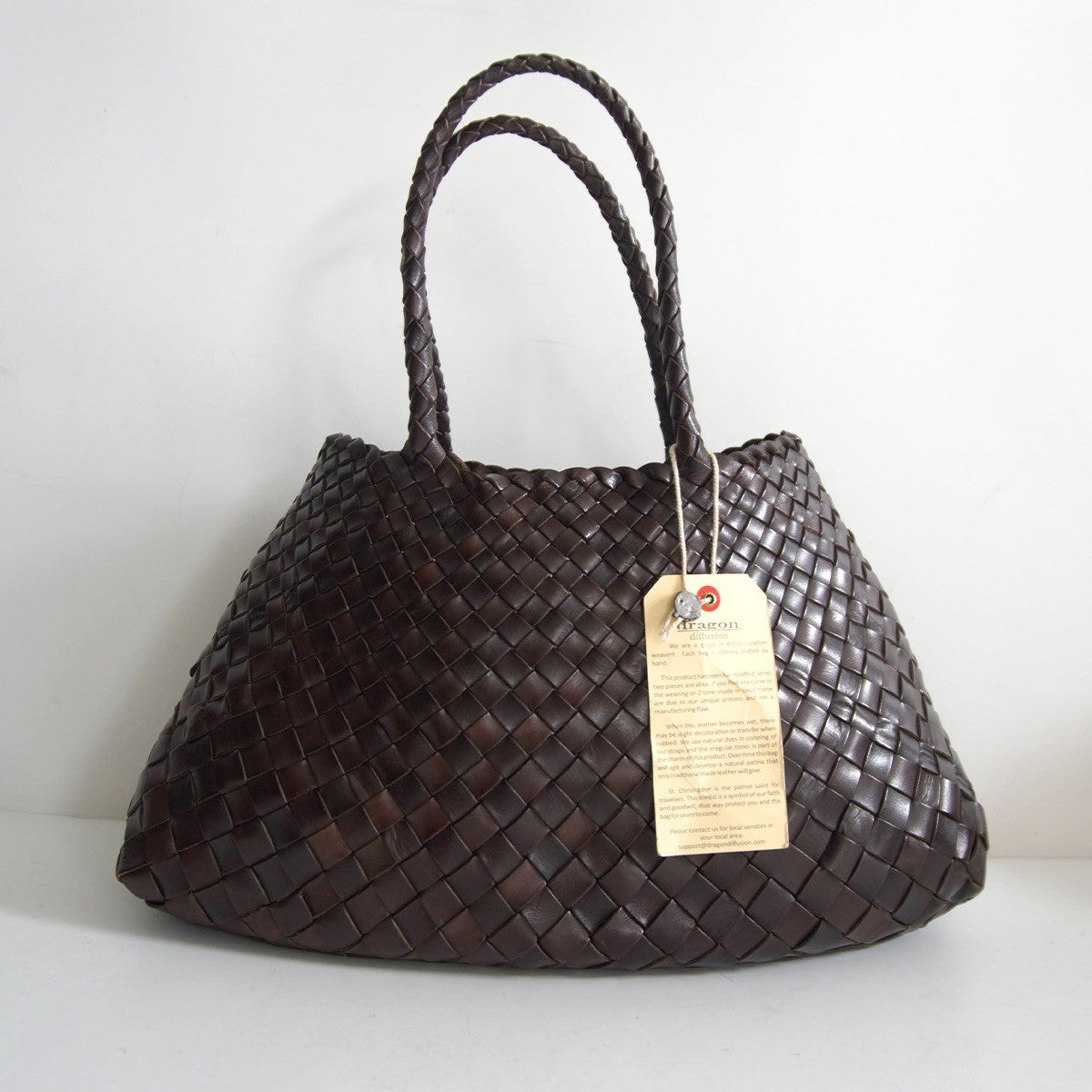 DRAGON Dark Brown Woven Leather Mesh Hand Bag Size ONE SIZE