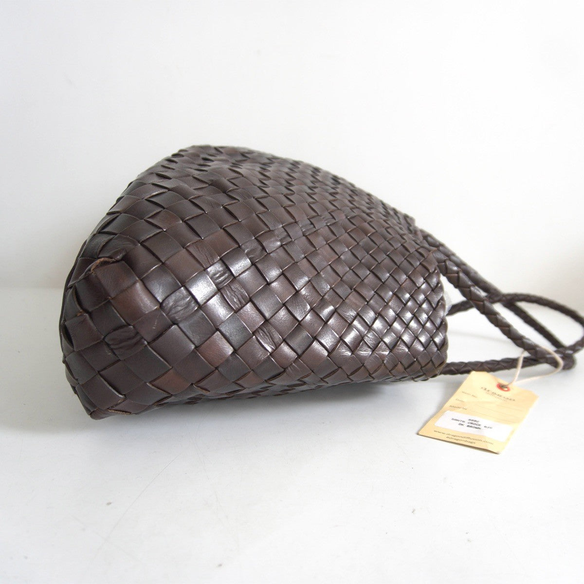 DRAGON Dark Brown Woven Leather Mesh Hand Bag Size ONE SIZE