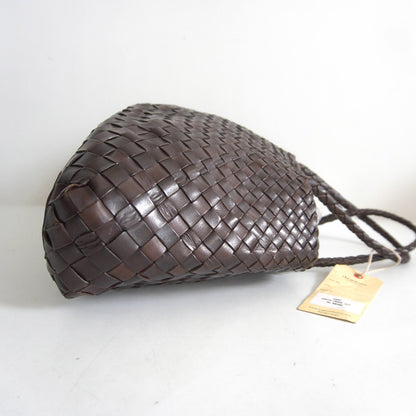 DRAGON Dark Brown Woven Leather Mesh Hand Bag Size ONE SIZE