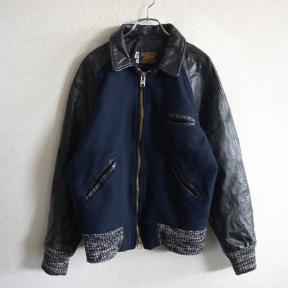 SKOOKUM Melton Leather Varsity Jacket Navy Size XL