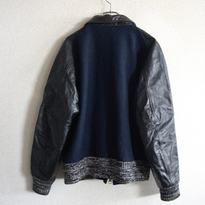 SKOOKUM Melton Leather Varsity Jacket Navy Size XL