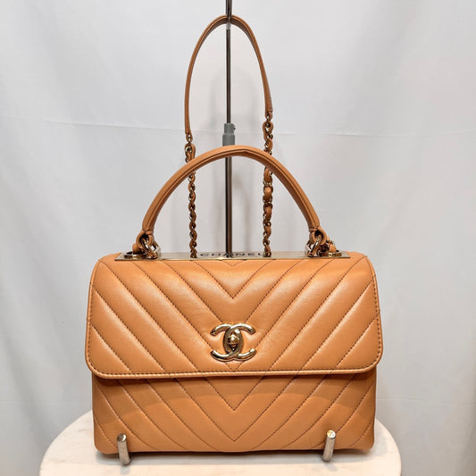 CHANEL V-Stitch Top Handle Bag Beige Size ONE SIZE
