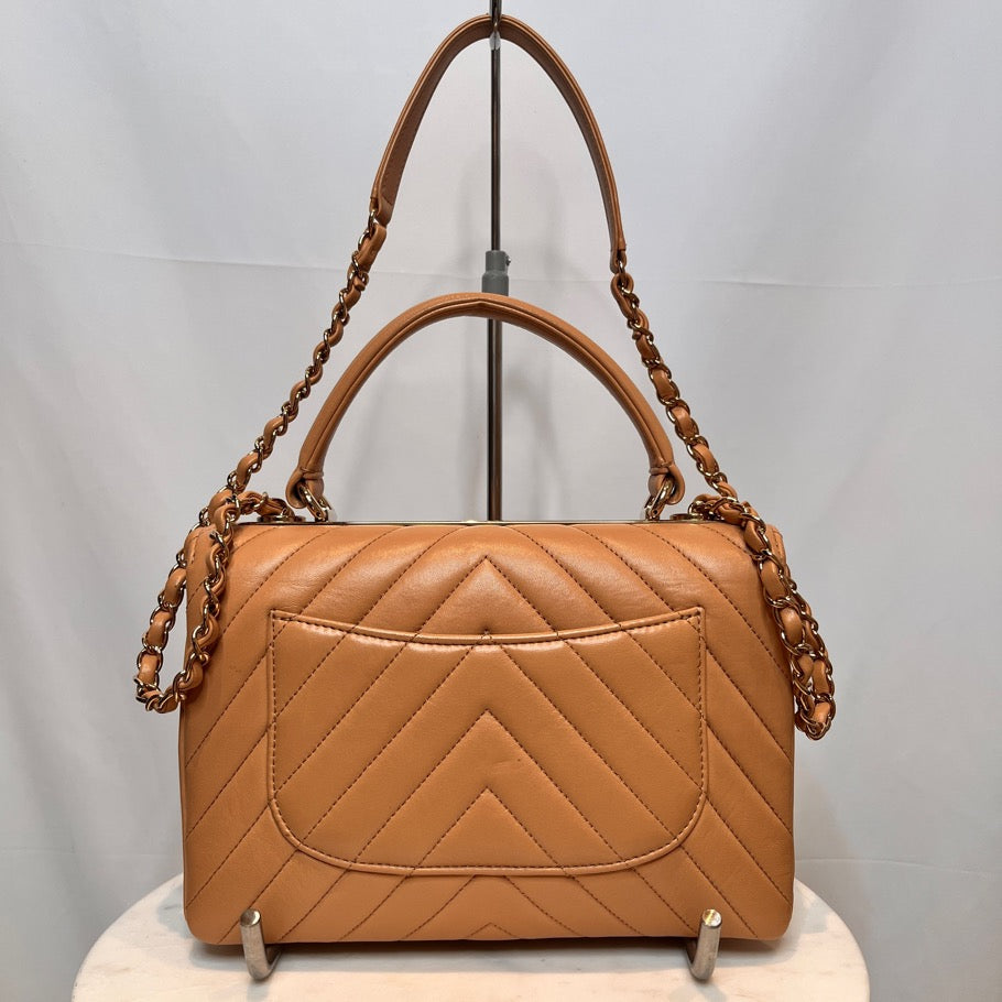 CHANEL V-Stitch Top Handle Bag Beige Size ONE SIZE