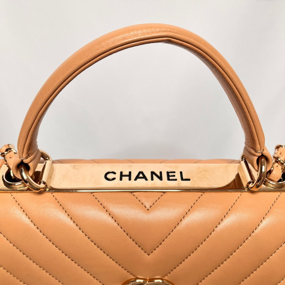 CHANEL V-Stitch Top Handle Bag Beige Size ONE SIZE