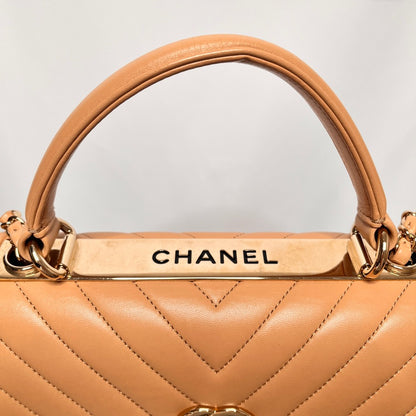 CHANEL V-Stitch Top Handle Bag Beige Size ONE SIZE