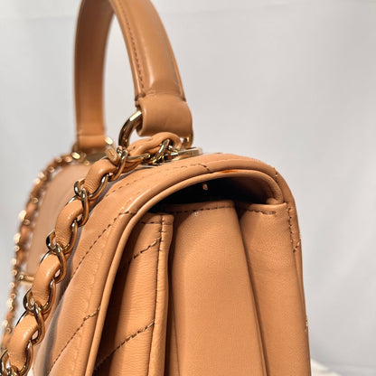 CHANEL V-Stitch Top Handle Bag Beige Size ONE SIZE
