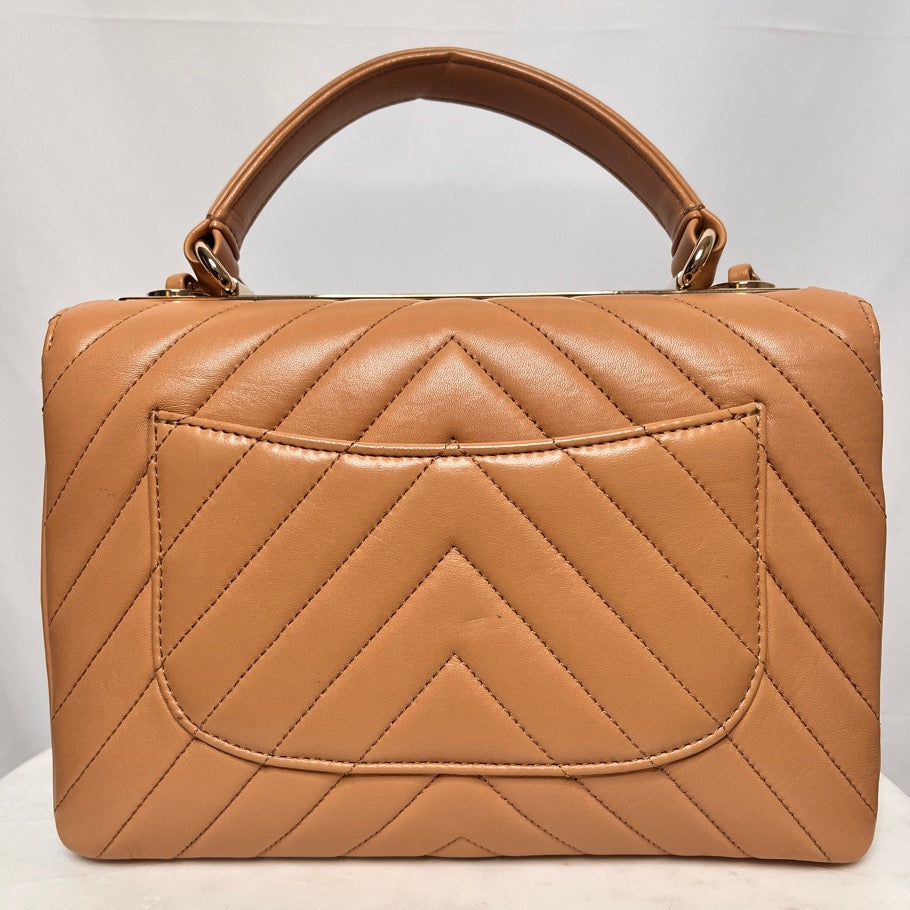 CHANEL V-Stitch Top Handle Bag Beige Size ONE SIZE