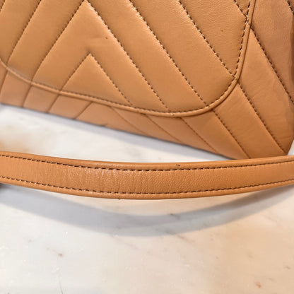 CHANEL V-Stitch Top Handle Bag Beige Size ONE SIZE