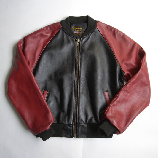 VANSON Black Red TJV All Leather Varsity Jacket Size 40