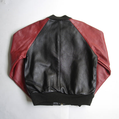 VANSON Black Red TJV All Leather Varsity Jacket Size 40