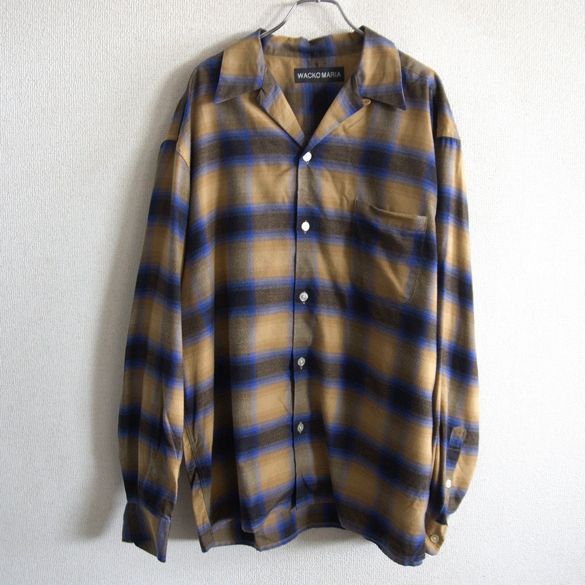 WACKO MARIA Ombre Check Tencel Open Collar Shirt Size XL