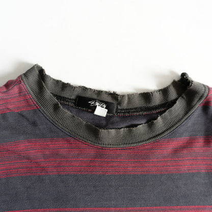 USA OLD STUSSY 80s Striped T-Shirt Size L