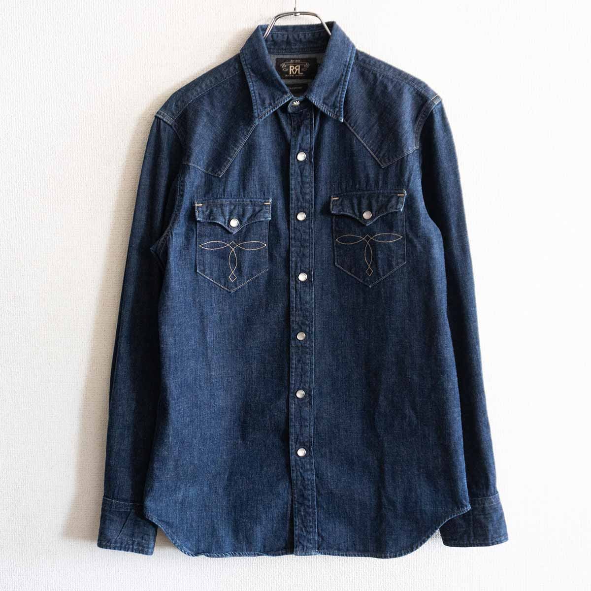 RRL Indigo Denim Western Shirt Concho Buttons Size S