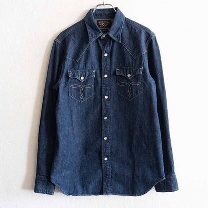 RRL Indigo Denim Western Shirt Concho Buttons Size S