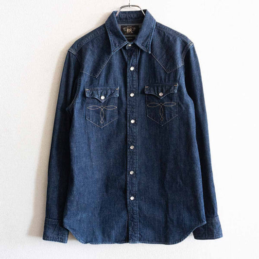 RRL Indigo Denim Western Shirt Concho Buttons Size S