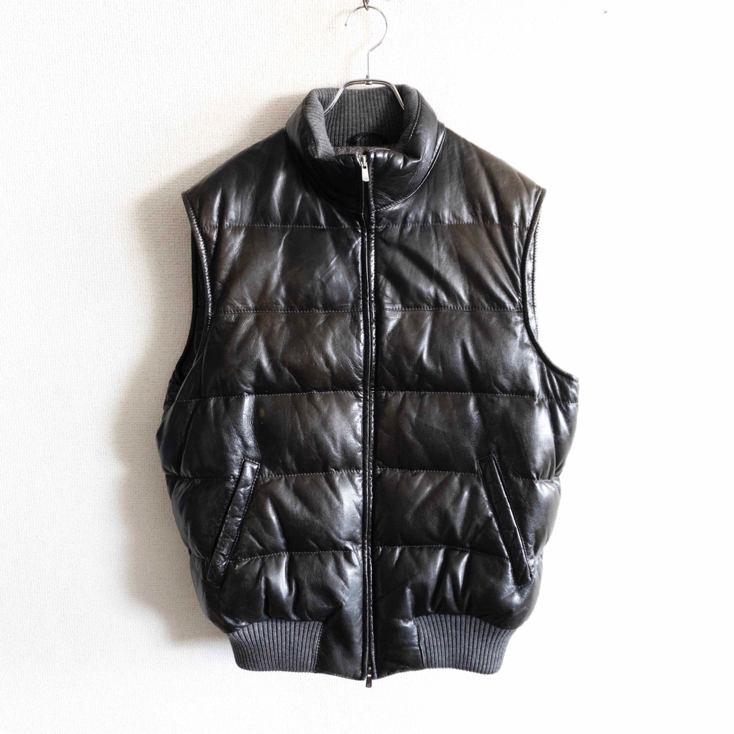PAPAS Lamb Leather Down Vest Black Size 52