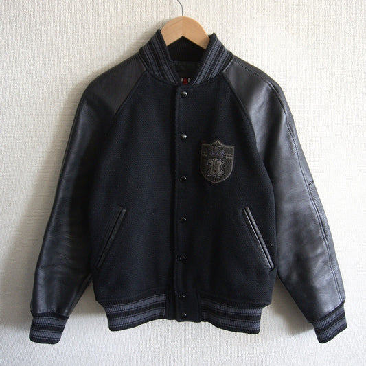 VAN JAC Black Sleeve Leather Varsity Jacket Size M